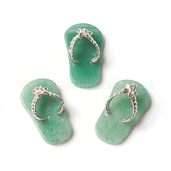 Natural Green Aventurine Pendants, with Platinum Tone Brass Findings, Flip Flops, 22~24x12x7~8mm, Hole: 2mm and 5~7mm
