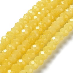 Backlackierte Perlenstränge aus imitiertem Jadeglas, facettierte Rondelle, Gelb, 10x8 mm, Bohrung: 1 mm, ca. 63~65 Stk. / Strang, 18.90'' (48~50 cm)