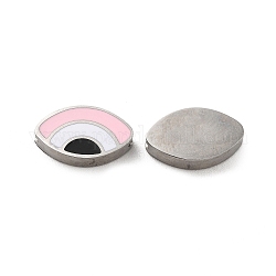 Perles en 304 acier inoxydable, avec l'émail, couleur inoxydable, oeil, rose, 8x13.5x3mm, Trou: 1.8mm