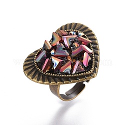 Регулируемые гальванические кольца из стекла, с кольцами из железа и картона, сердце, красные, Размер: 7, 17 мм