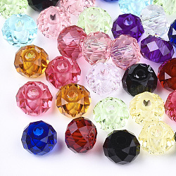 Transparenten Harzkügelchen, Großloch perlen, facettiert, Rondell, Mischfarbe, 14x8 mm, Bohrung: 5.5 mm