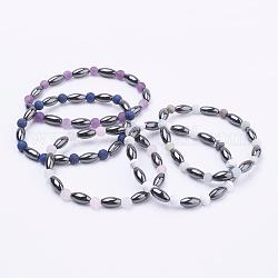 Non-magnétiques perles synthétiques d'hématite étirer bracelets, avec des perles en pierre gemme mate naturelle, 2-1/4 pouce (58 mm)