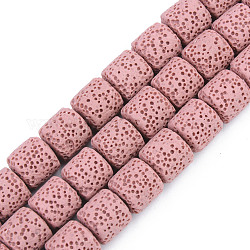 Fili di perle di roccia lavica sintetica, tinto, colonna, roso, 10x10mm, Foro: 2 mm, circa 39pcs/filo, 15.35 pollice (39 cm)