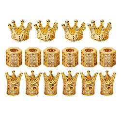 Laiton micro pavé de perles de zircone cubique claires, couronne et hexagone, or, 16 pcs / boîte