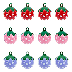 GORGECRAFT 12Pcs Strawberry Bell Mini Pink Strawberry Shape Copper Jingle Bells Baking Painted Brass Bell Pendants Strawberry Charms for Jewelry Making Crafts Festival Party Pet's Necklace