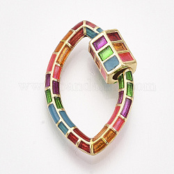 Golden Plated Brass Screw Carabiner Lock Charms, for Necklaces Making, with Enamel, Horse Eye, Colorful, 25x16x3~6.5mm