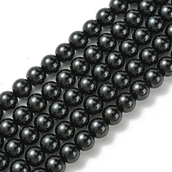 Umweltfreundliche runde Perlenstränge aus gefärbtem Glasperlen, Klasse A, Baumwollkordel Gewinde, Schwarz, 8 mm, Bohrung: 0.7~1.1 mm, ca. 52 Stk. / Strang, 15 Zoll