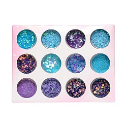 Decoraciones de uñas, lentejuelas de plástico pvc / paillette y cabujones de resina, hexágono y estrella y luna y lágrima, y polvo de diamante y media caña y brillo, color mezclado, 1~6x1~6x0.1~3mm, 12box / set