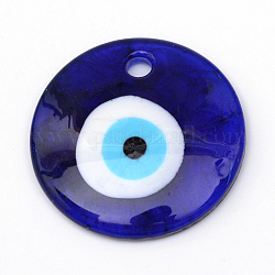 Handmade Evil Eye Lampwork Pendants, Dark Blue, 40x7.5mm, Hole: 4.5mm