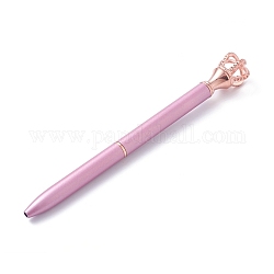 Розовое золото большая ручка, стразы кристалл поворотная выдвижная шариковая ручка с черными чернилами, стильные канцтовары, розовый жемчуг, 14.15x0.85 см, Корона: 29x18.5 мм