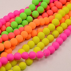 Glass Bead Strands, Rubber Style Neon Glass Beads, Round, Mixed Color, 12mm, Hole: 1.5mm, about 70pcs/strand, 33 inch