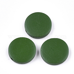Perles de bois naturel peintes, plat rond, verte, 19~20x4~5mm, Trou: 2mm