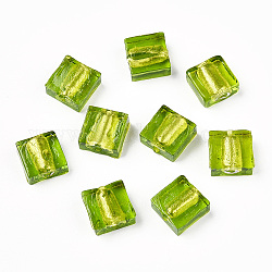 Handgemachte Glasperlen Silberfolie, Viereck, lime green, 12x12x6 mm