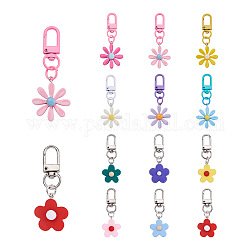 Biyun 12 pièces 12 couleurs pendentifs en résine/acrylique porte-clés, avec les accessoires en fer, pour écouteur, décoration de porte-clés, fleur, couleur mixte, 6.25~7.15 cm, 1pc / style