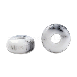 Resin European Beads, Large Hole Bead, Imitation Gemstone, Flat Round, Creamy White, 14x6.5mm, Hole: 4.6~4.8mm