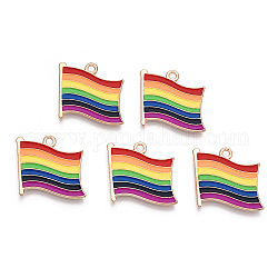 Rainbow Color Pride Flag Alloy Enamel Pendants, Light Gold, Colorful, 20.2x19.5x1.4mm, Hole: 2mm