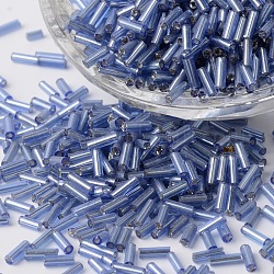 Silver Lined Glass Bugle Beads, Round Hole, Cornflower Blue, 6~7x1.5~2mm, Hole: 0.5mm, about 12500pcs/bag