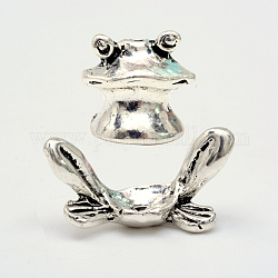 Frog Tibetan Style Alloy Beads, Cadmium Free & Lead Free, Antique Silver, Head: 13x13.5x11mm, Foot: 13x24x8mm, Hole: 1.5mm, 2pcs/set