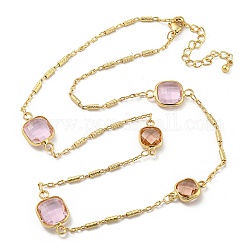 Collane con pettorina con perle di vetro quadrate sfaccettate, collane a catena in ottone, oro, 16.34 pollice (41.5 cm)