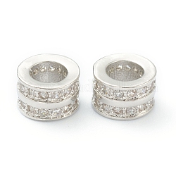 Perles de zircone cubique claires en laiton, Perles avec un grand trou   , Plaqué longue durée, Tube, platine, 8.5x5.5mm