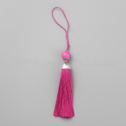 Polyester Tassel Big Pendants Decorations, with Acrylic Beaded and Platinum Alloy Findings, Camellia, 188mm