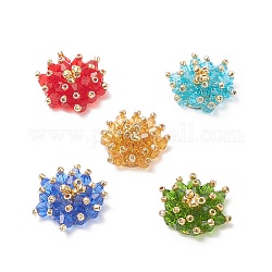 Cabochons de perles de verre, avec des accessoires de tamis en fer doré, fleur, couleur mixte, 18~19x15~16x6~7mm