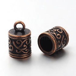 Embouts pour cordon de style tibétain, colonne, Sans cadmium & sans nickel & sans plomb, cuivre rouge, 13x8.5x8.5mm, Trou: 2mm