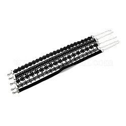 Choker-Halsketten-Sets aus Kunstwildleder und PVC, mit  eisernem Zubehör, kantille, Platin Farbe, Schwarz, 12~12.59 Zoll (30.5~32 cm), 5 Stück / Set