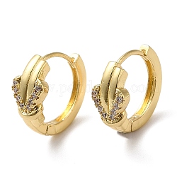 Cubic Zirconia Heart Hoop Earrings, Rack Plating Brass Earrings for Women, Lead Free & Cadmium Free, Real 18K Gold Plated, 13x14.5x6mm