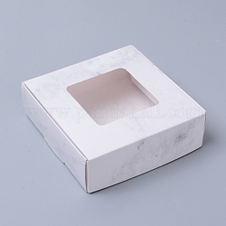 Papier mit pvc bonbonboxen, mit quadratischem Fenster, für Backbox, Babyparty-Geschenkbox, Viereck, weiß, 6.5x6.5x3 cm