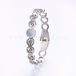 304 Stainless Steel Bangles, with Rhinestone and Shell, Flat Round, Stainless Steel Color, 2-3/8 inch(5.9cm)x2 inch(5cm), 9~11mm