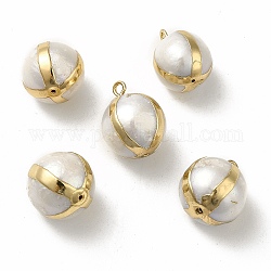 Pendentifs en perle naturelle, breloques rondes, avec des boucles de cuivre, or clair, 17~19x13~15mm, Trou: 1.8mm