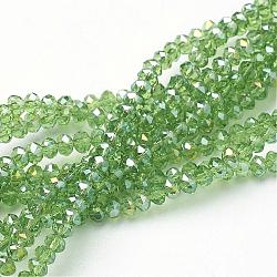 FilI di perline in vetro placcato, ab colore placcato, sfaccettato, rondelle, prato verde, 3x2mm, Foro: 1 mm, circa 165~169pcs/filo, 15~16 pollice (38~40 cm)