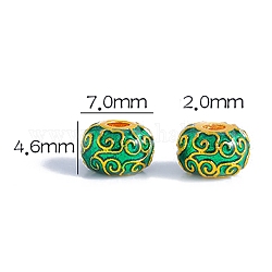 Brass Enamel Beads, Golden, Rondelle with Auspicious Clouds, Green, 7x4.6mm, Hole: 2mm