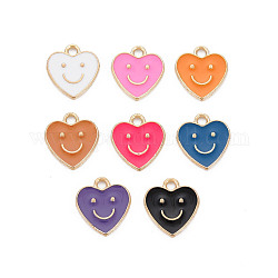 Alloy Enamel Charms, Cadmium Free & Lead Free, Light Gold, Heart with Smile, Mixed Color, 13x12x1.5mm, Hole: 1.6mm