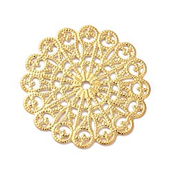 Iron Filigree Joiners, Etched Metal Embellishments, Flower, Golden, 42x42x0.5mm, Hole: 2.8mm