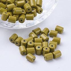 Pulverizar abalorios de la aleación pintadas, columna, oliva, 6x5mm, agujero: 1.2 mm