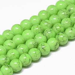 Spray Painted Glass Bead Strands, Round, Lawn Green, 4mm, Hole: 1.1~1.3mm, about 200pcs/strand, 31.4 inch