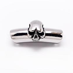 Stainless Steel with Skull Curved Tube Beads, Antique Silver, 41.5x18x15mm, Hole: 9.5mm