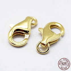 925 Sterling Silver Lobster Claw Clasps, with 925 Stamp, Golden, 15.5mm, Hole: 2mm