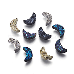 Perles de résine imitation druzy gemstone, lune, couleur mixte, 10x6x3.5mm, Trou: 1.2mm