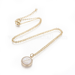 Brass Initial Pendant Necklaces, with Shell, Cubic Zirconia and 304 Stainless Steel Cable Chains, Flat Round with Letter, Letter.Z, 17.5 inch(44.5cm), 1.5mm