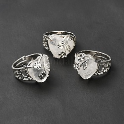 Anelli regolabili in cristallo di quarzo naturale, cuore tono platino con anelli in ottone fiore per le donne,  cadmio& piombo libero, misura degli stati uniti 6 3/4 (17.1mm), 4.5~9mm