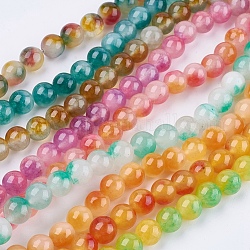 Chapelets de perles en jade naturelle à deux tons, teinte, ronde, couleur mixte, 10mm, Trou: 1mm, Environ 38 pcs/chapelet, 14.9 pouce