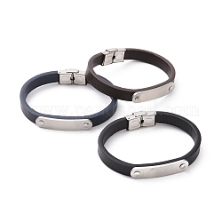 Bracelet cordon microfibre, 201 bracelet punk à maillons ovales en acier inoxydable pour homme femme, couleur mixte, 8-3/4 pouce (22.1 cm)