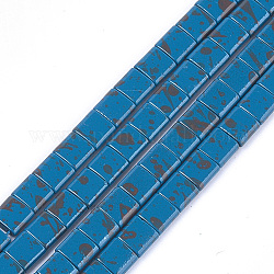 スプレー塗装された非磁性合成ヘマタイトマルチ連リンク  タイル弾性ブレスレット作り用  正方形  スチールブルー  5x5x2mm  穴：0.6mm  約80個/連  15.7インチ
