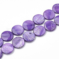 Freshwater Shell Beads Strands, Dyed with Drawbench, Flat Round, Blue Violet, 14~14.5x2~3mm, Hole: 0.8mm, about 29~30pcs/strand,14.9 inch