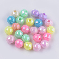 Opaque Acrylic Beads, AB Color ,Round, Mixed Color, 8x7.5mm, Hole: 2.5mm