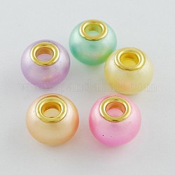Mixed Large Hole Rondelle Glass European Beads, with Golden Plated Brass Double Cores, 15x12mm, Hole: 5mm