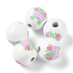 Perles européennes en bois imprimé sur le thème de Pâques, Perles avec un grand trou   , ronde, Prune, 16mm, Trou: 4.5mm